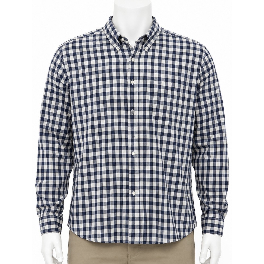 J CREW Men's Button Down Long Sleeve Shirt Jacket Blue White Checked XLT Tall